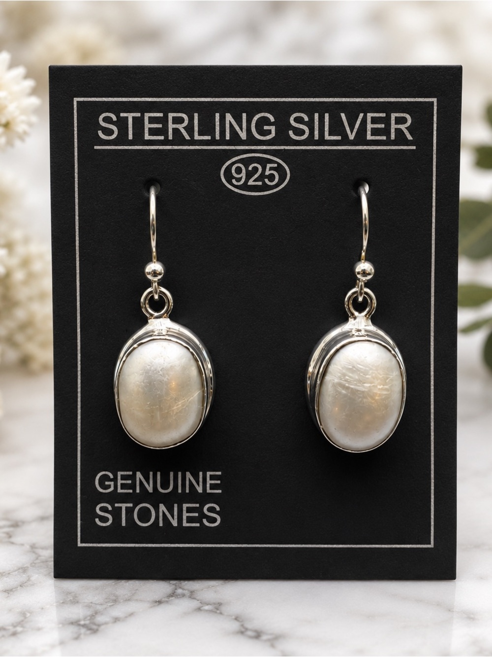 Sterling Silver White Pearl Drop French Hook Earrings